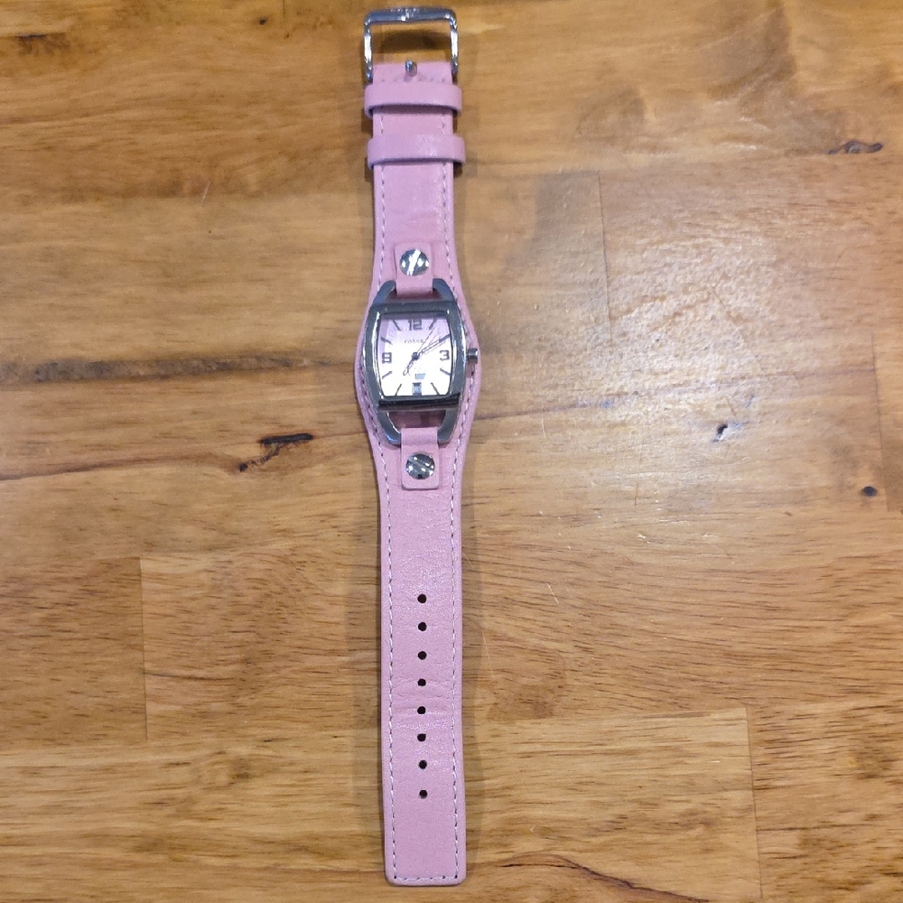Fossil Pink Leather Strap with Silver Details